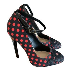 Madison by Shoe Dazzle Valarie Black/Red Polka Dot Pumps Heels size 6.5